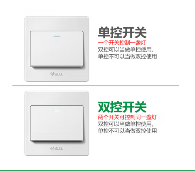 公牛  四开双控开关   白色 